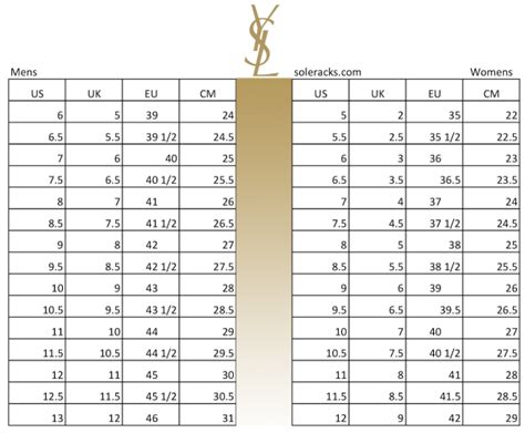 yves saint laurent size chart.